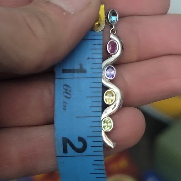 Sterling Silver Multi Stone Squiggly Dangle Earrings - Picture 6 of 9